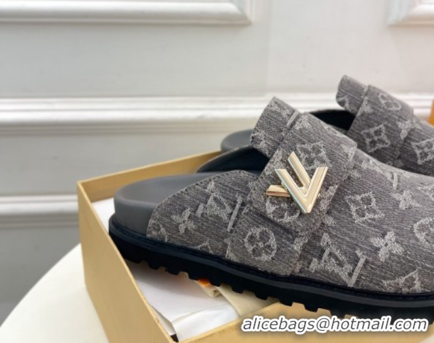 Charming Louis Vuitton LV Cosy Comfort Mules in Monogram Denim Grey 2025 1AGVOO