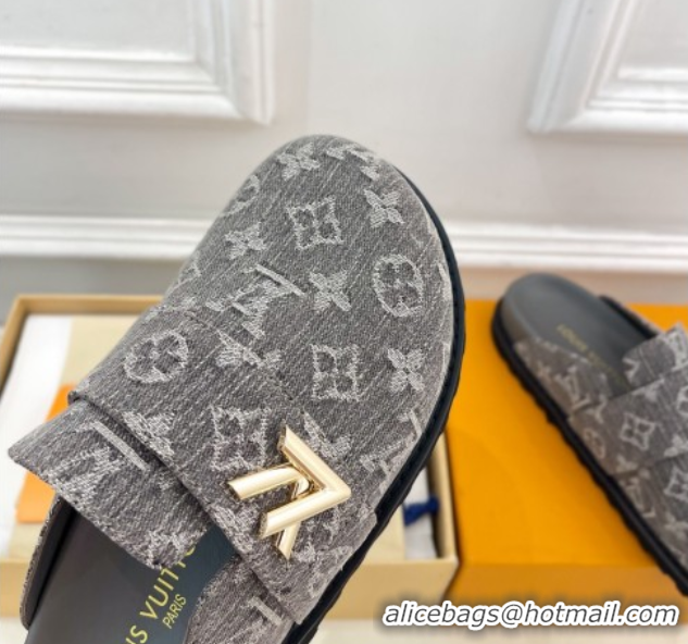Charming Louis Vuitton LV Cosy Comfort Mules in Monogram Denim Grey 2025 1AGVOO