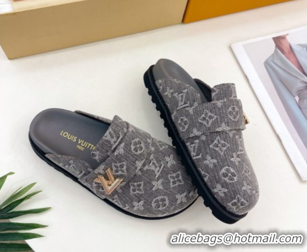 Charming Louis Vuitton LV Cosy Comfort Mules in Monogram Denim Grey 2025 1AGVOO