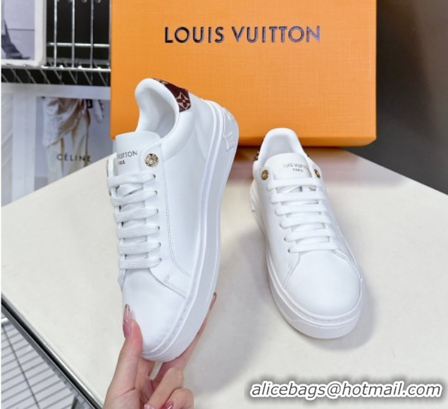 Top Design Louis Vuitton Time Out Sneakers in White Leather with Key Bell Animal 2025 LV042203