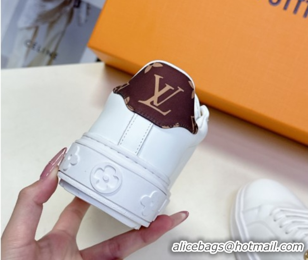 Top Design Louis Vuitton Time Out Sneakers in White Leather with Key Bell Animal 2025 LV042203