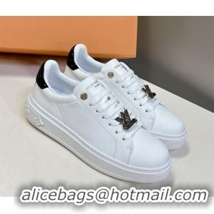 Sophisticated Louis Vuitton Time Out Sneakers in White Leather with Strass LV 2025 LV042203