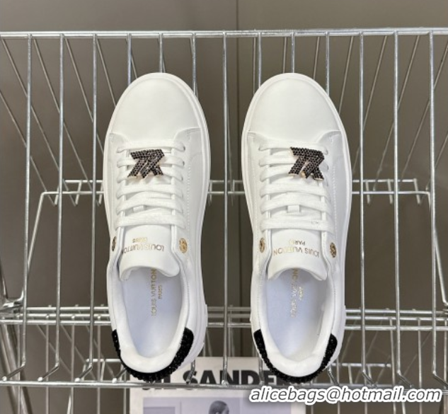 Sophisticated Louis Vuitton Time Out Sneakers in White Leather with Strass LV 2025 LV042203