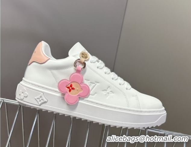 Good Quality Louis Vuitton Time Out Sneakers in White Leather with Vivienne Hangs 2025 LV042203