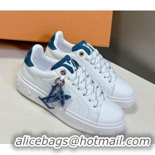 Popular Style Louis Vuitton Time Out Sneakers in Leather with LV Tag White/Blue 2025 LV042203
