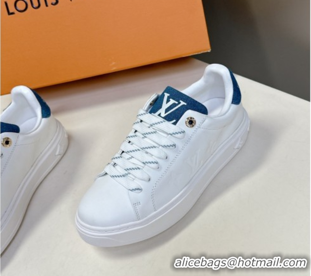 Popular Style Louis Vuitton Time Out Sneakers in Leather with LV Tag White/Blue 2025 LV042203