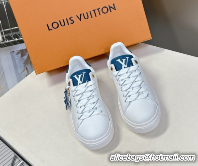 Popular Style Louis Vuitton Time Out Sneakers in Leather with LV Tag White/Blue 2025 LV042203