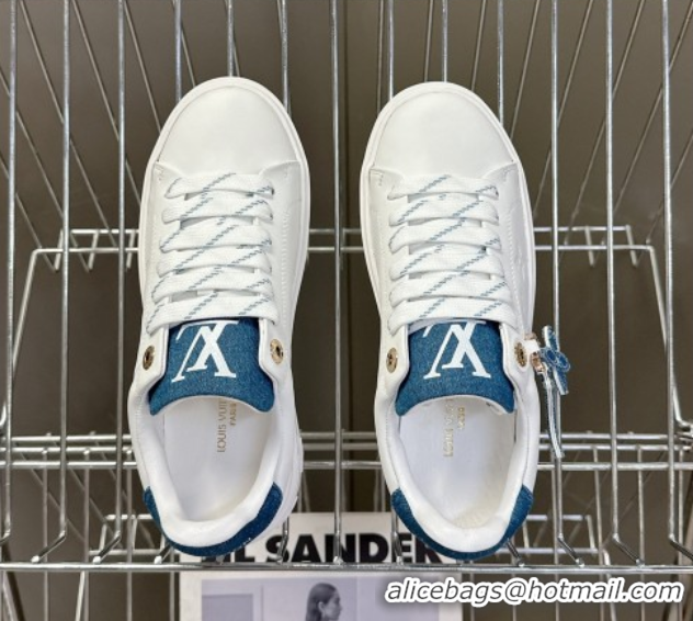 Popular Style Louis Vuitton Time Out Sneakers in Leather with LV Tag White/Blue 2025 LV042203