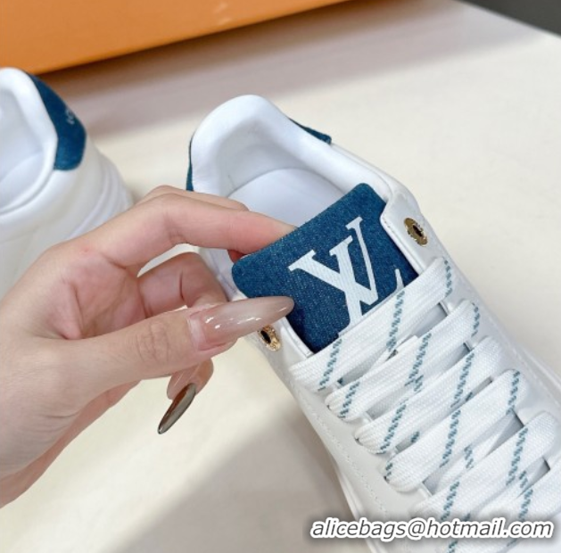 Popular Style Louis Vuitton Time Out Sneakers in Leather with LV Tag White/Blue 2025 LV042203