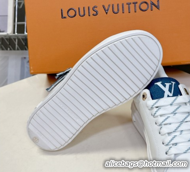 Popular Style Louis Vuitton Time Out Sneakers in Leather with LV Tag White/Blue 2025 LV042203