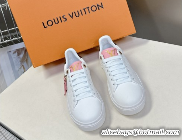 Cheap Price Louis Vuitton Time Out Sneakers in Leather with LV Tag White/Pink 2025 LV042203