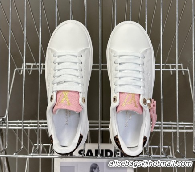 Cheap Price Louis Vuitton Time Out Sneakers in Leather with LV Tag White/Pink 2025 LV042203