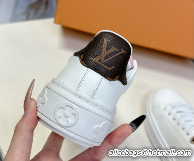 Cheap Price Louis Vuitton Time Out Sneakers in Leather with LV Tag White/Pink 2025 LV042203