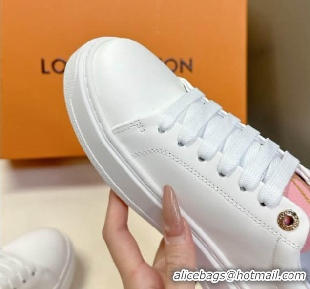 Cheap Price Louis Vuitton Time Out Sneakers in Leather with LV Tag White/Pink 2025 LV042203