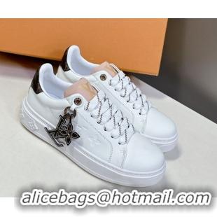 Big Discount Louis Vuitton Time Out Sneakers in Leather with LV Tag White/Brown 2025 LV042203