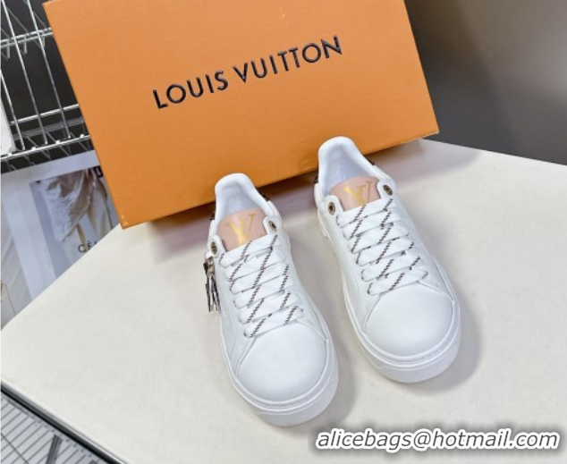 Big Discount Louis Vuitton Time Out Sneakers in Leather with LV Tag White/Brown 2025 LV042203