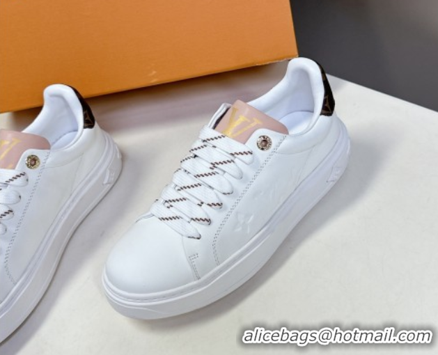 Big Discount Louis Vuitton Time Out Sneakers in Leather with LV Tag White/Brown 2025 LV042203