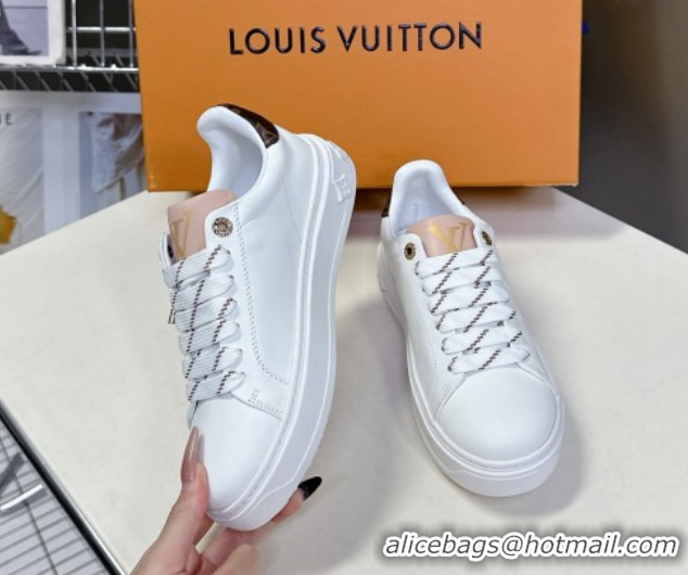 Big Discount Louis Vuitton Time Out Sneakers in Leather with LV Tag White/Brown 2025 LV042203