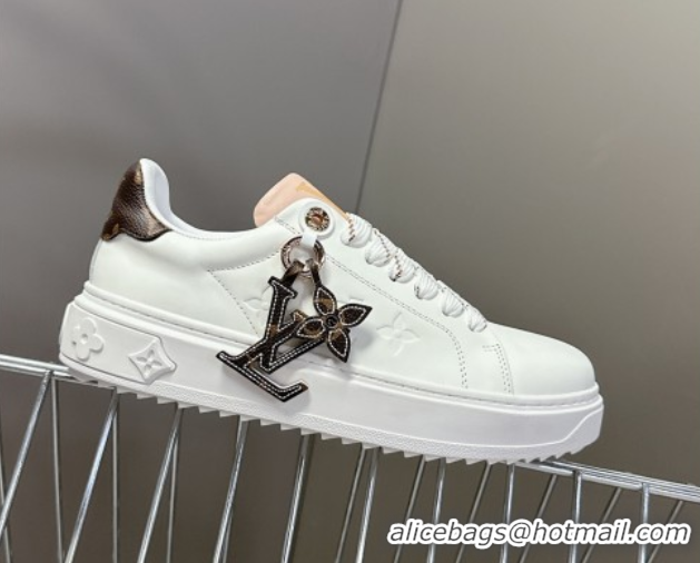 Big Discount Louis Vuitton Time Out Sneakers in Leather with LV Tag White/Brown 2025 LV042203