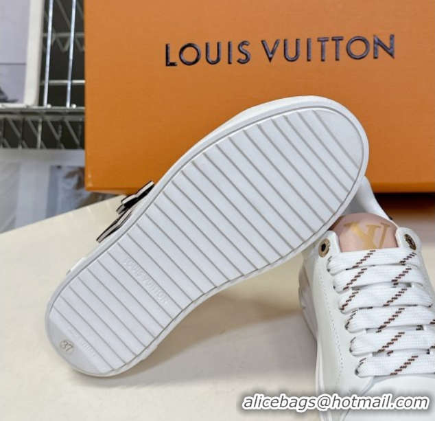 Big Discount Louis Vuitton Time Out Sneakers in Leather with LV Tag White/Brown 2025 LV042203