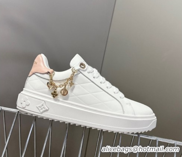 Shop Duplicate Louis Vuitton Time Out Sneakers in White Leather with Chain Charm 2025 LV042203