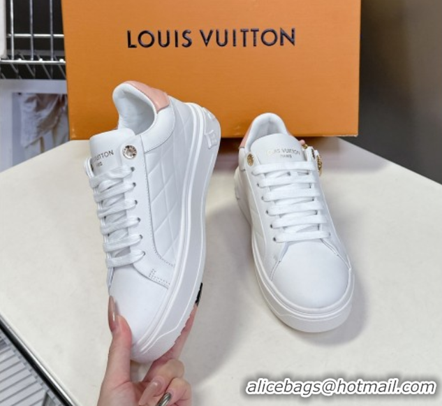 Shop Duplicate Louis Vuitton Time Out Sneakers in White Leather with Chain Charm 2025 LV042203