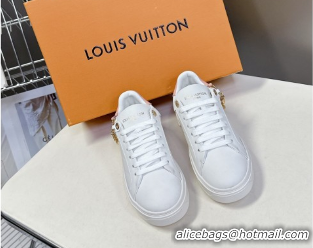 Shop Duplicate Louis Vuitton Time Out Sneakers in White Leather with Chain Charm 2025 LV042203