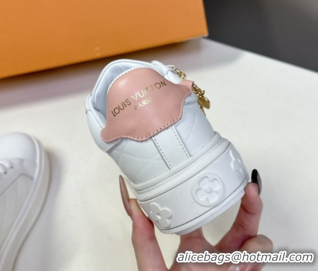 Shop Duplicate Louis Vuitton Time Out Sneakers in White Leather with Chain Charm 2025 LV042203