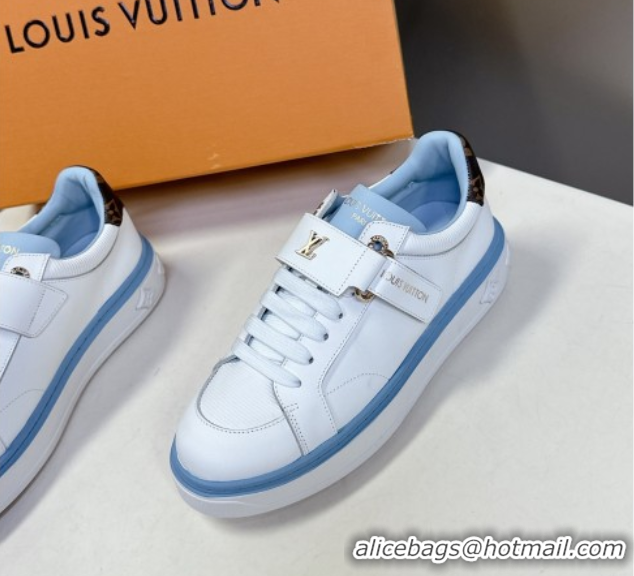Stylish Louis Vuitton Time Out Sneakers in White Leather with Strap Buckle 2025 LV042203