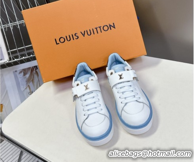 Stylish Louis Vuitton Time Out Sneakers in White Leather with Strap Buckle 2025 LV042203