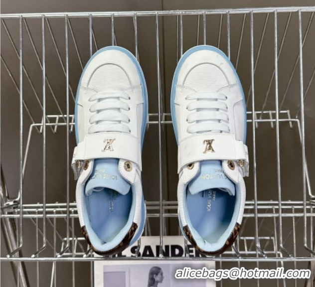 Stylish Louis Vuitton Time Out Sneakers in White Leather with Strap Buckle 2025 LV042203