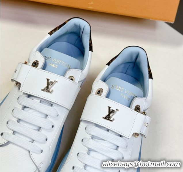 Stylish Louis Vuitton Time Out Sneakers in White Leather with Strap Buckle 2025 LV042203