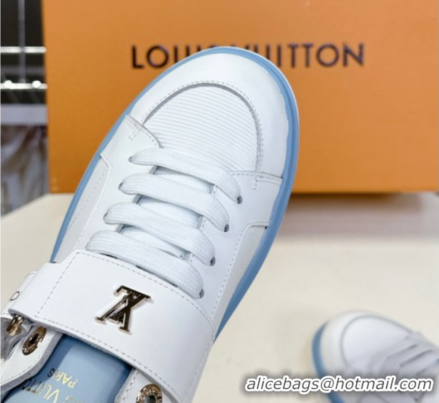 Stylish Louis Vuitton Time Out Sneakers in White Leather with Strap Buckle 2025 LV042203