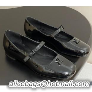 Duplicate Louis Vuitton Swing Flat Mary Jane Ballerinas in Patent Leather Black 2025 1AGUO5