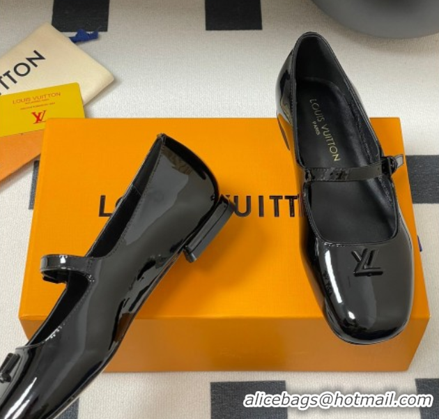 Duplicate Louis Vuitton Swing Flat Mary Jane Ballerinas in Patent Leather Black 2025 1AGUO5