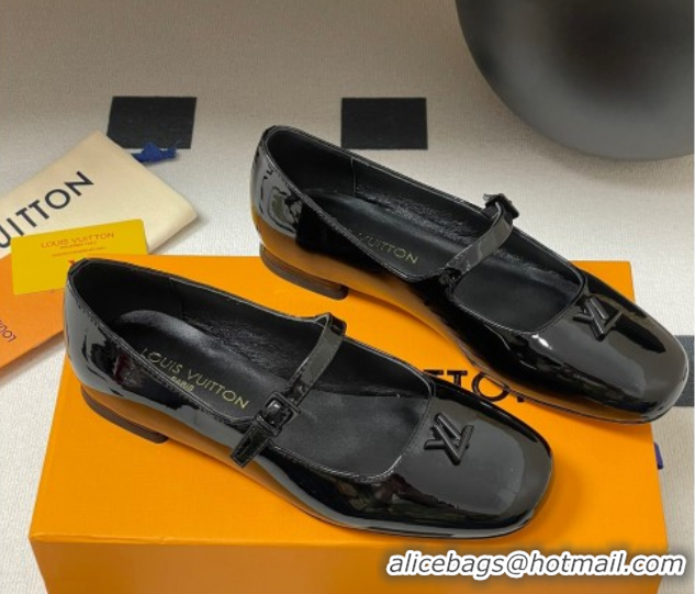 Duplicate Louis Vuitton Swing Flat Mary Jane Ballerinas in Patent Leather Black 2025 1AGUO5