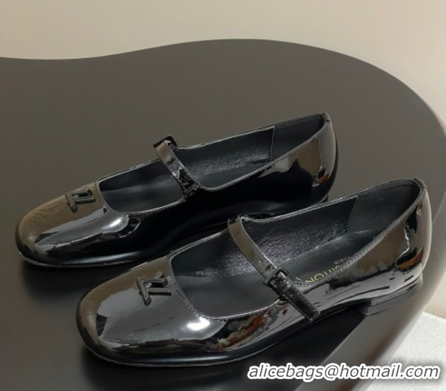 Duplicate Louis Vuitton Swing Flat Mary Jane Ballerinas in Patent Leather Black 2025 1AGUO5