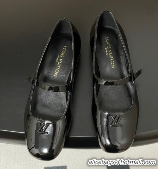 Duplicate Louis Vuitton Swing Flat Mary Jane Ballerinas in Patent Leather Black 2025 1AGUO5