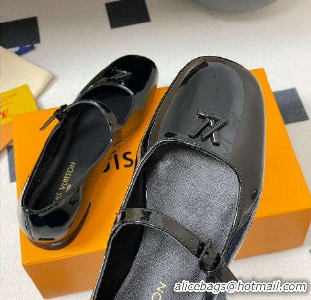 Duplicate Louis Vuitton Swing Flat Mary Jane Ballerinas in Patent Leather Black 2025 1AGUO5