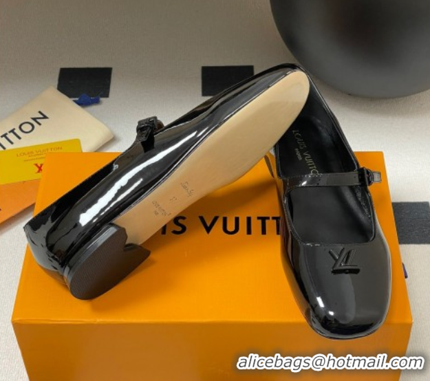 Duplicate Louis Vuitton Swing Flat Mary Jane Ballerinas in Patent Leather Black 2025 1AGUO5