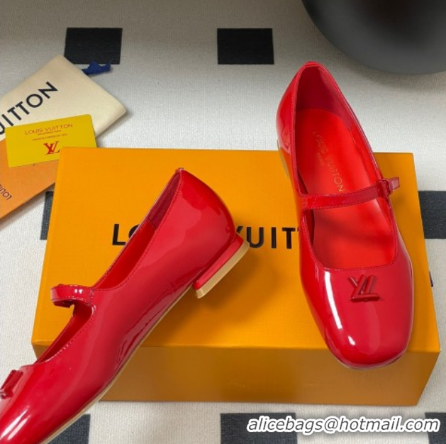 Low Cost Louis Vuitton Swing Flat Mary Jane Ballerinas in Patent Leather Red 2025 1AGUO5