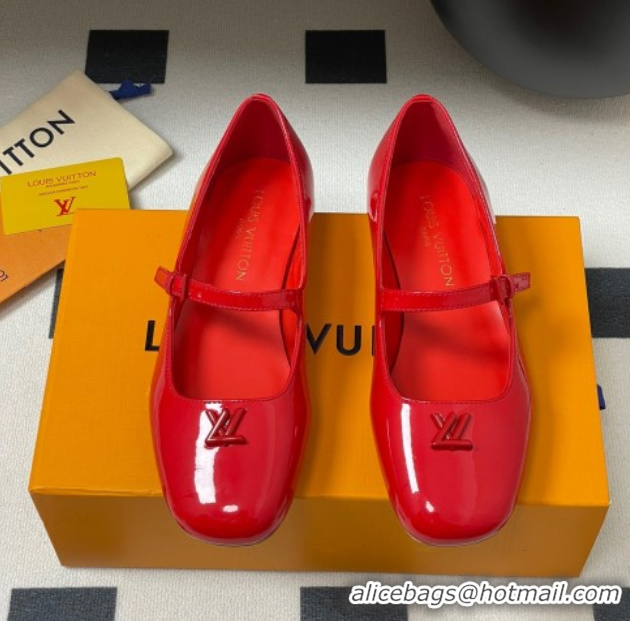 Low Cost Louis Vuitton Swing Flat Mary Jane Ballerinas in Patent Leather Red 2025 1AGUO5