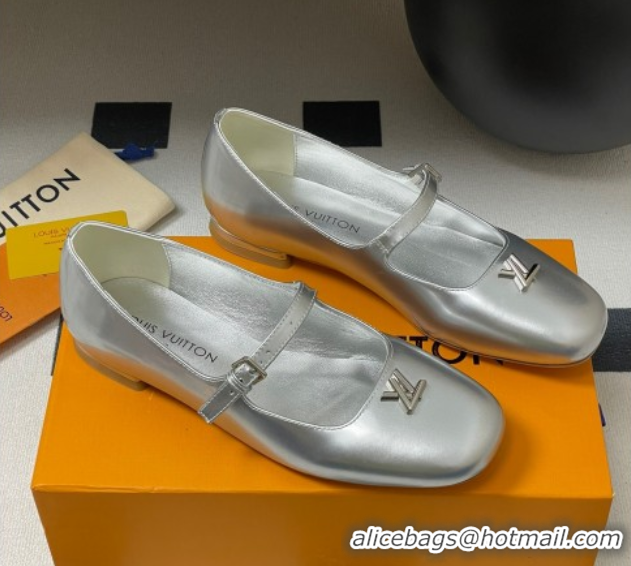 Lowest Cost Louis Vuitton Swing Flat Mary Jane Ballerinas in Calf Leather Silver 2025 1AGUO5