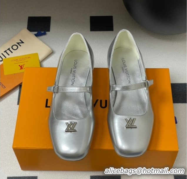 Lowest Cost Louis Vuitton Swing Flat Mary Jane Ballerinas in Calf Leather Silver 2025 1AGUO5