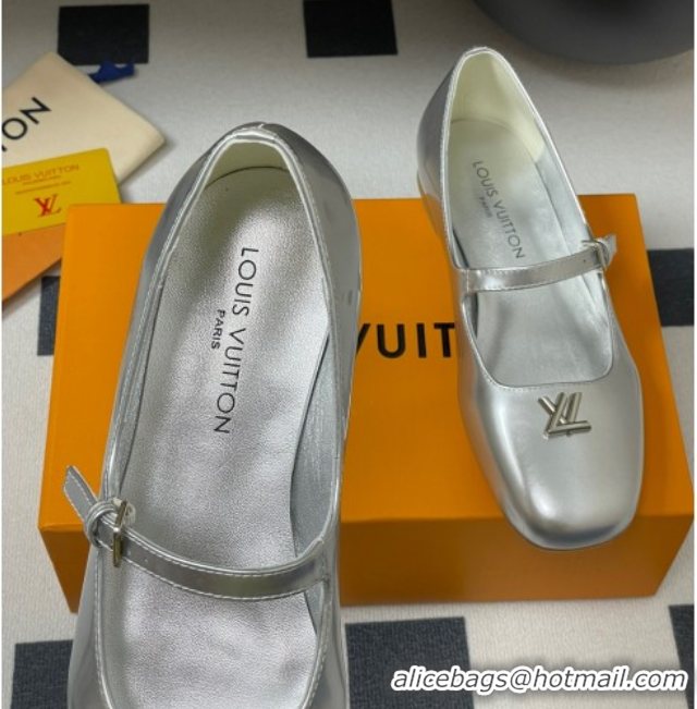 Lowest Cost Louis Vuitton Swing Flat Mary Jane Ballerinas in Calf Leather Silver 2025 1AGUO5