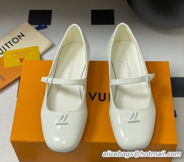 Good Product Louis Vuitton Swing Flat Mary Jane Ballerinas in Patent Leather White 2025 1AGUO5