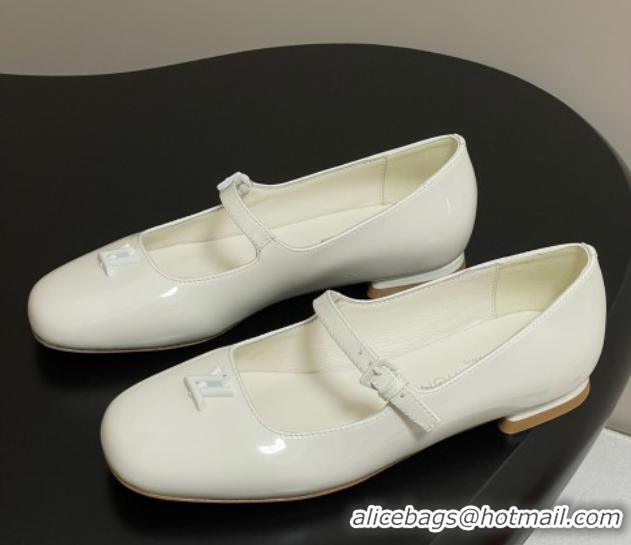 Good Product Louis Vuitton Swing Flat Mary Jane Ballerinas in Patent Leather White 2025 1AGUO5