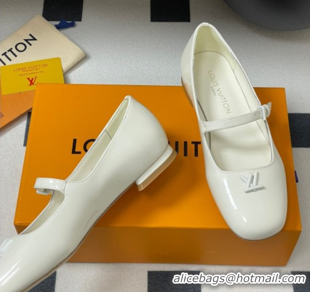 Good Product Louis Vuitton Swing Flat Mary Jane Ballerinas in Patent Leather White 2025 1AGUO5