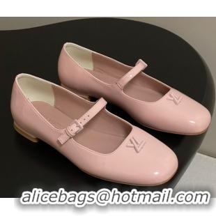 Top Grade Louis Vuitton Swing Flat Mary Jane Ballerinas in Patent Leather Light Pink 2025 1AGUO5