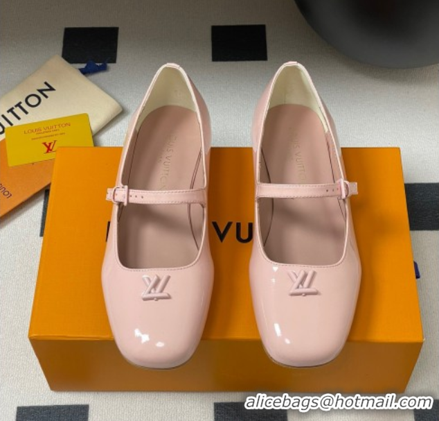 Top Grade Louis Vuitton Swing Flat Mary Jane Ballerinas in Patent Leather Light Pink 2025 1AGUO5